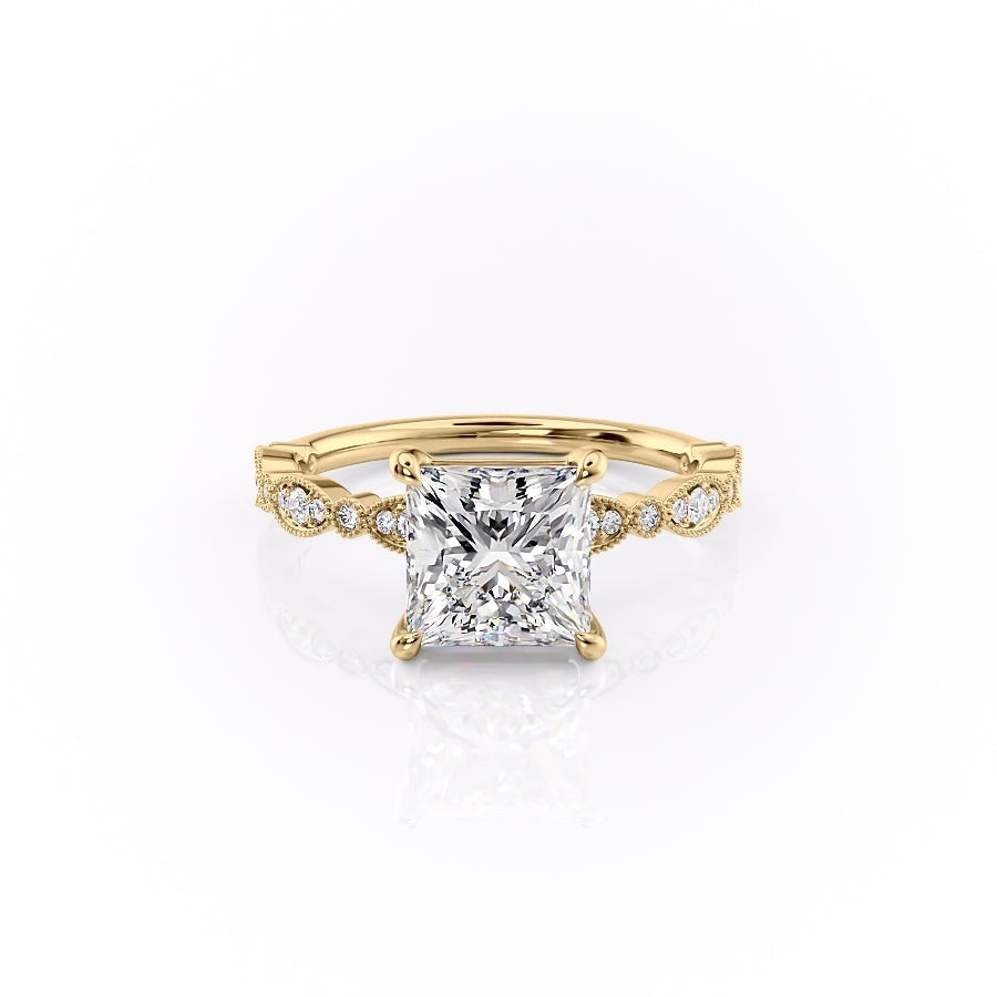 Princess Cut Moissanite Engagement Ring, Vintage Design