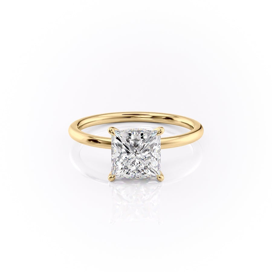 Princess Cut Moissanite, Plain Band With Hidden Halo
