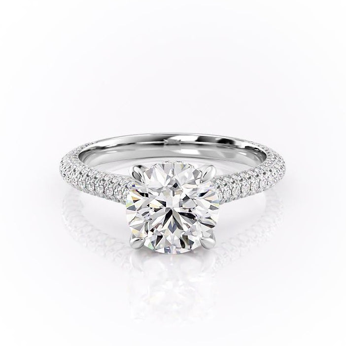 Cut Moissanite Engagement Ring, Pave Set Shoulders Flawless