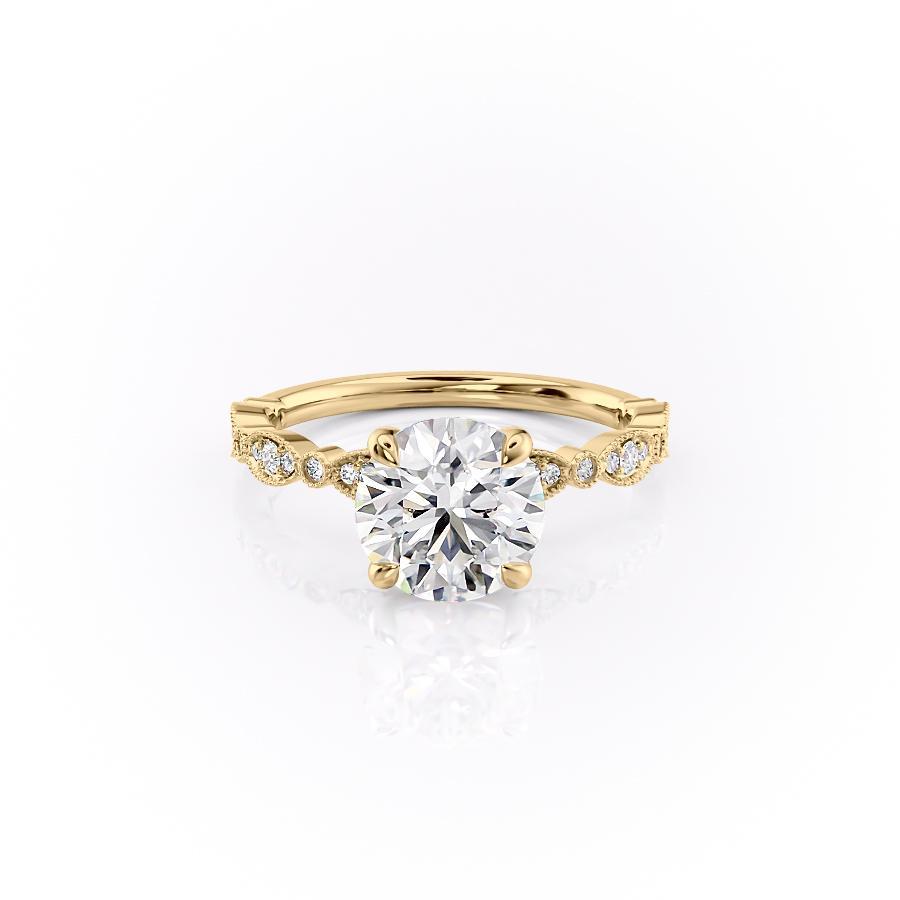 Round Cut Moissanite Engagement Ring, Vintage Design