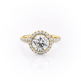 Round Cut Moissanite Engagement Ring, Halo With Split Shank