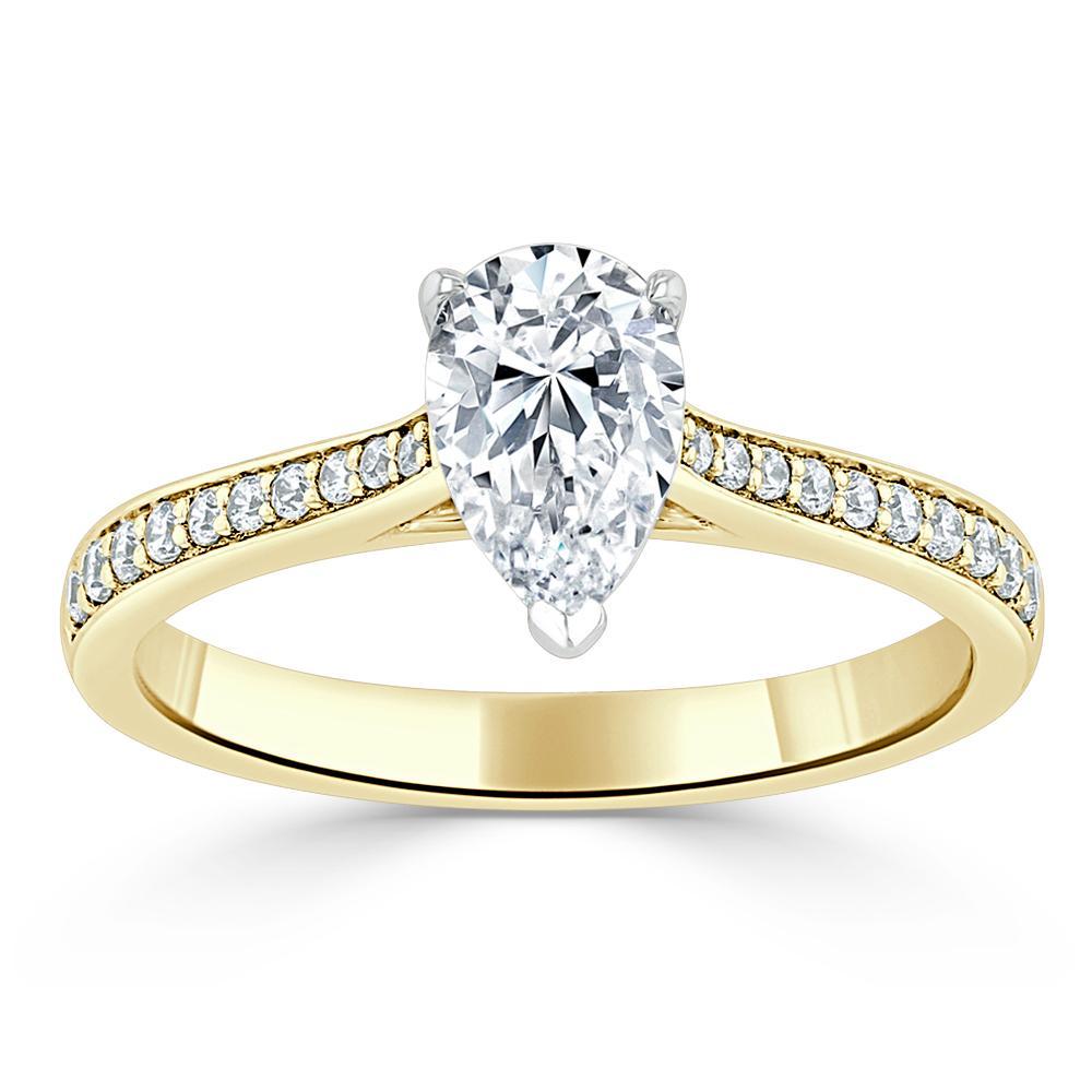 Pear Cut Moissanite Engagement Ring, Classic Style