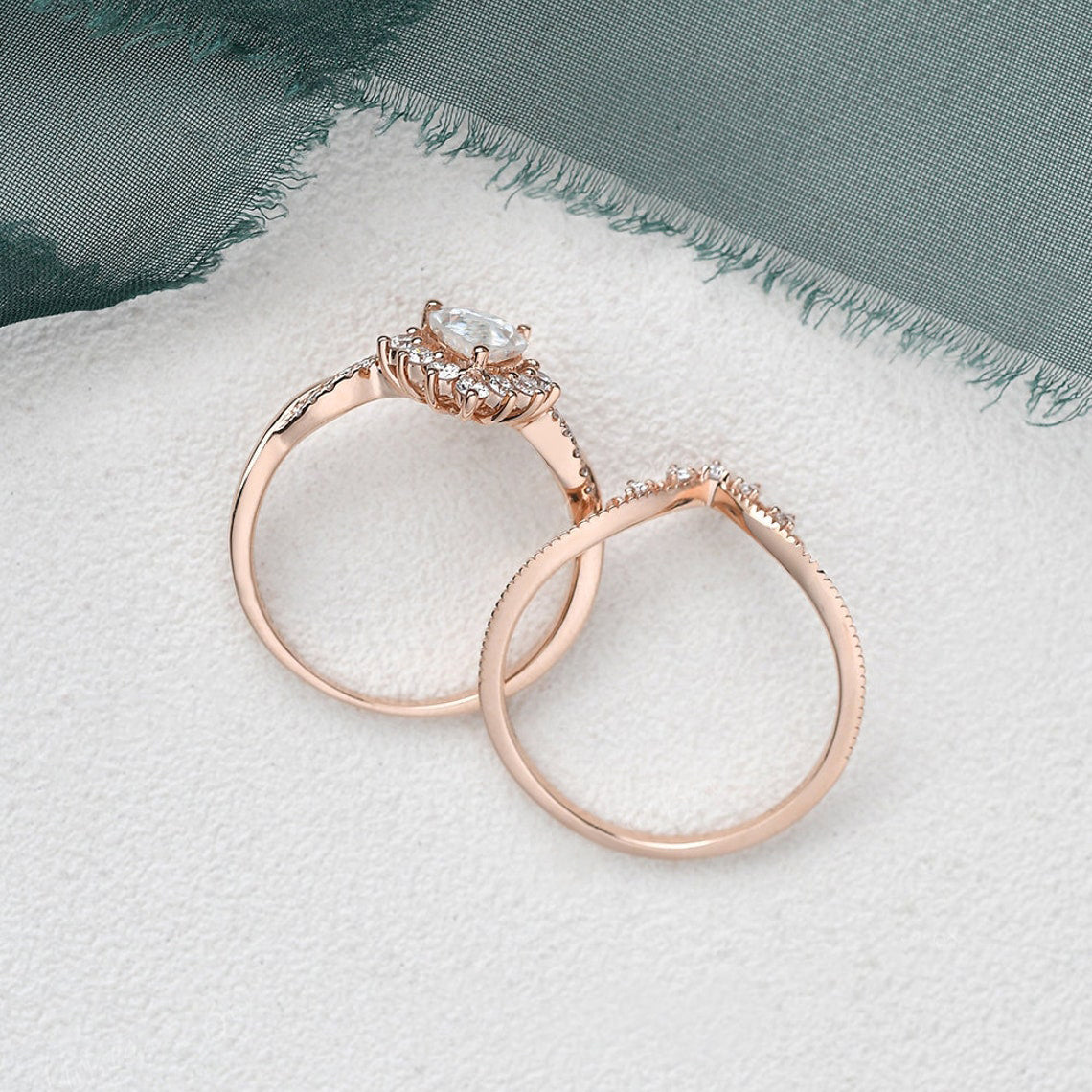 Vintage Style Bridal Ring Set, Oval Cut Center Stone