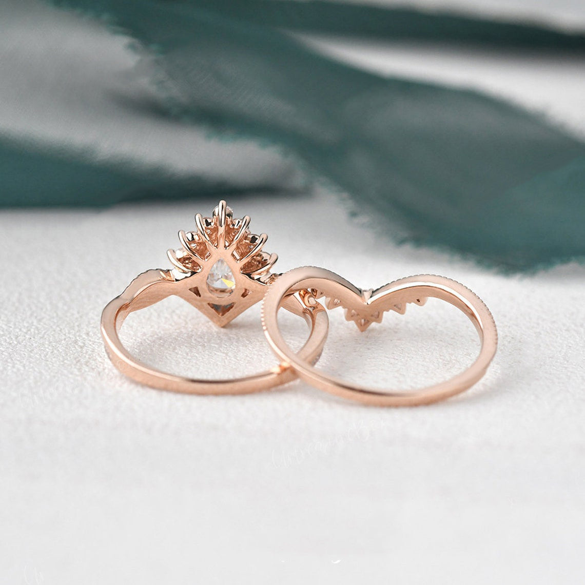 Vintage Style Bridal Ring Set, Oval Cut Center Stone