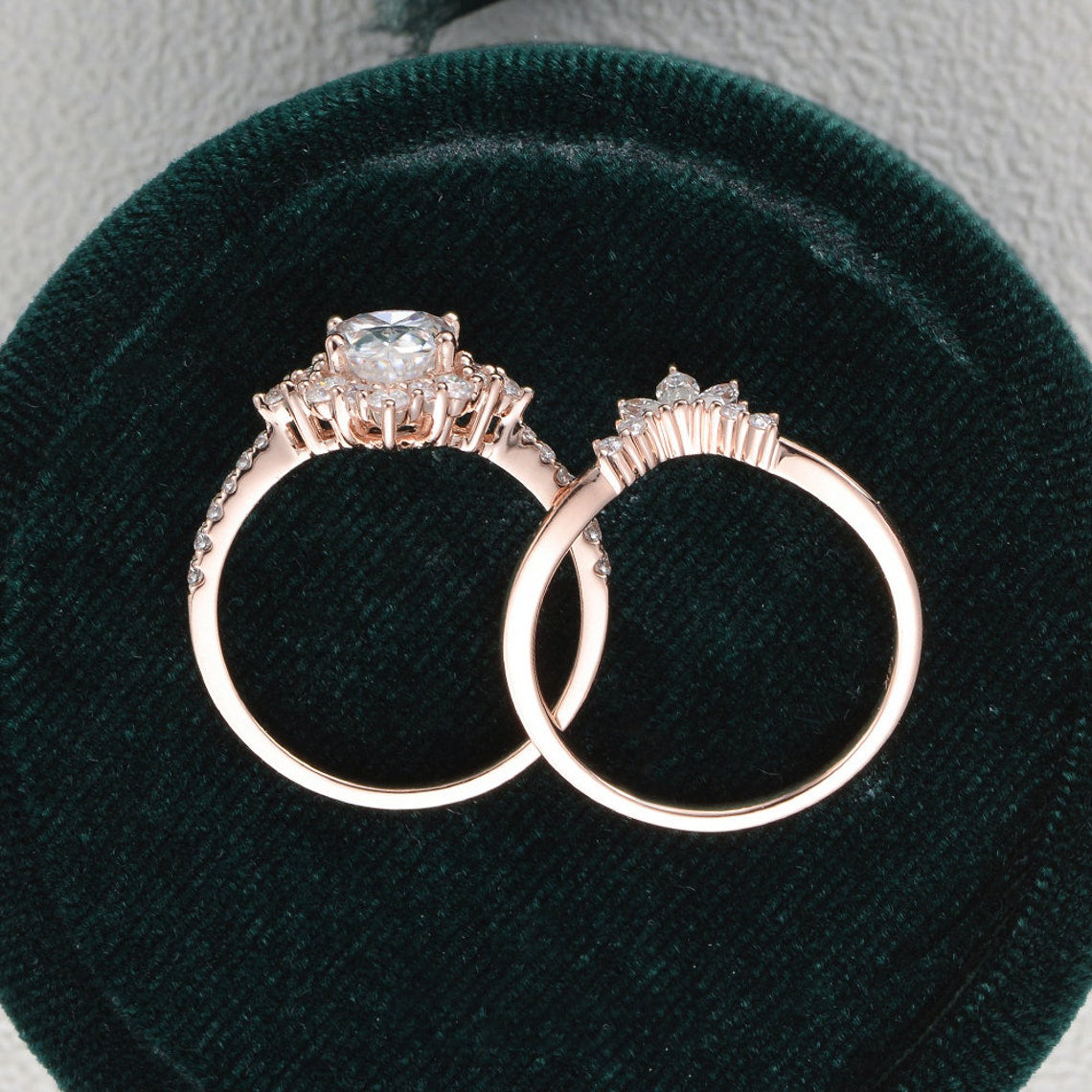 Vintage Style Bridal Ring Set, Pear Cut Center Stone