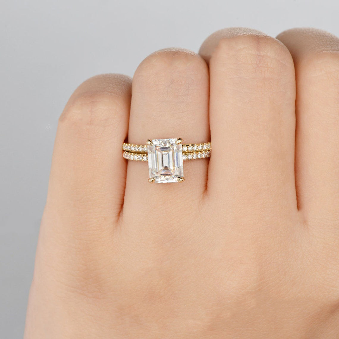 Bridal Ring Set, Emerald Cut Center Stone