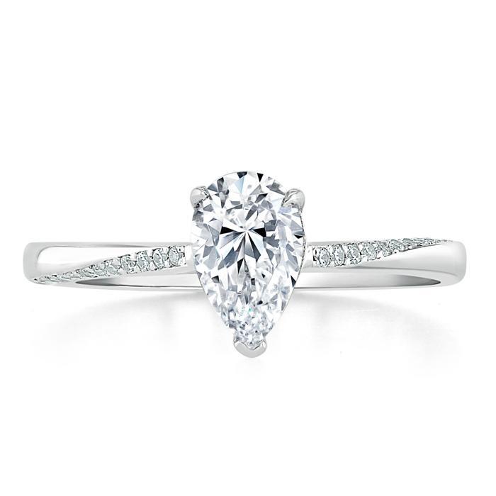 Pear Cut Moissanite Engagement Ring, Classic Style