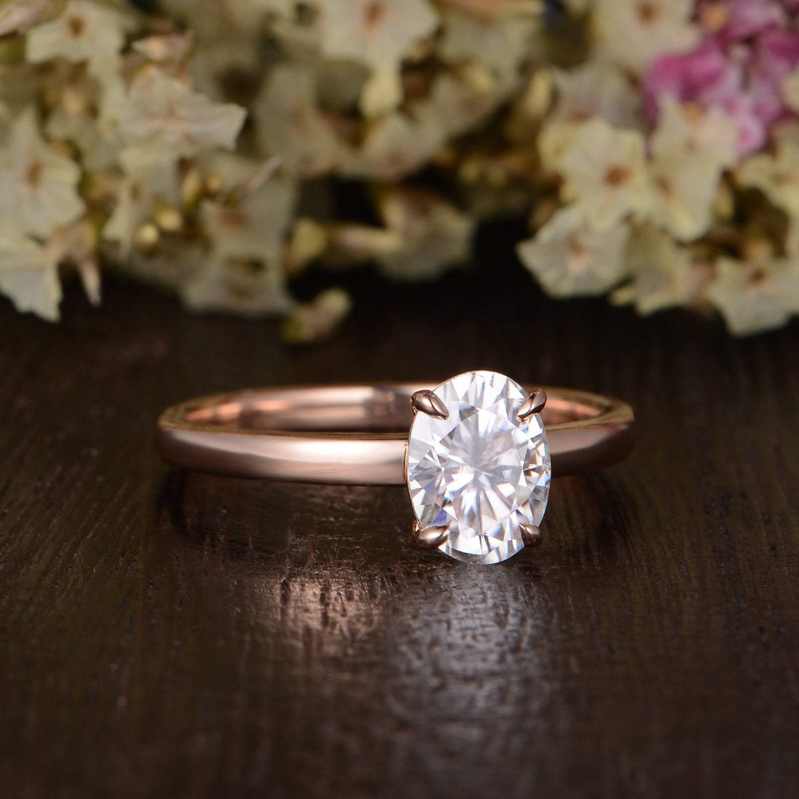 Oval Cut Moissanite Engagement Ring, Classic Design