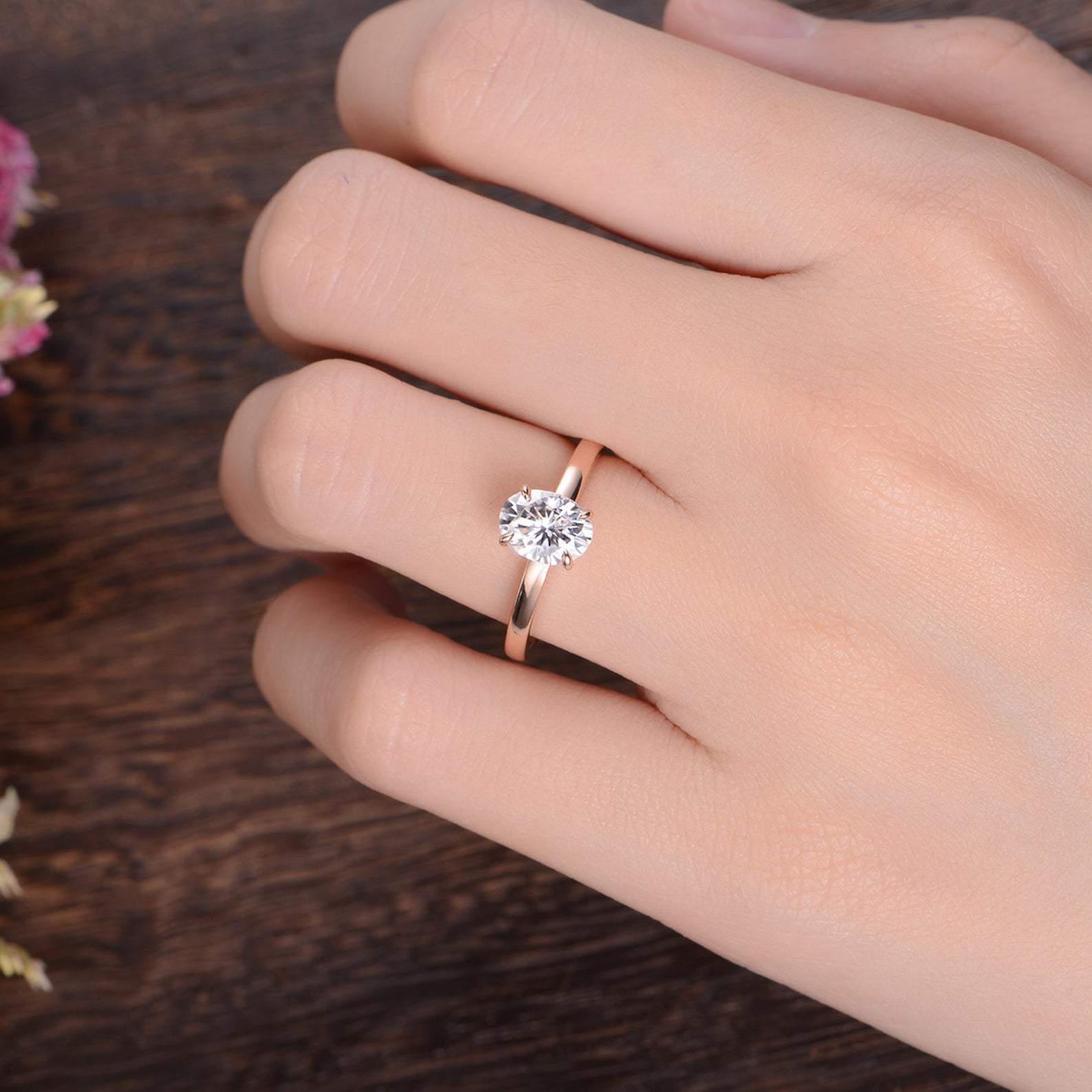 Oval Cut Moissanite Engagement Ring, Classic Design
