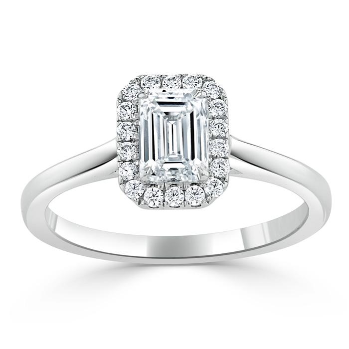 Emerald Cut Moissanite Halo Engagement Ring