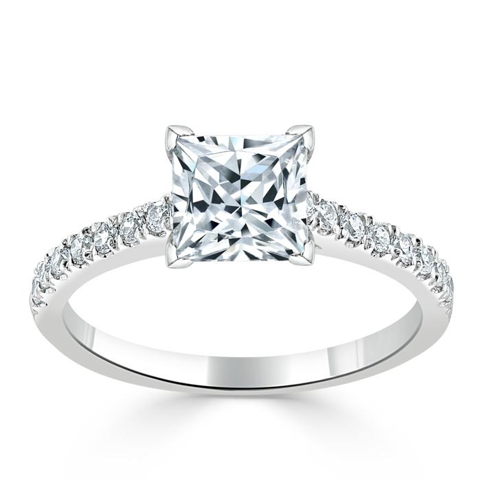 1.00ct Princess Cut Moissanite Engagement Ring, Classic Style, Available in White Gold, Platinum, Rose Gold or Yellow Gold