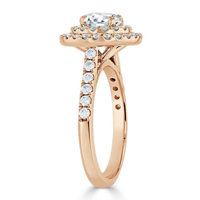 Round Cut Moissanite Double Halo Engagement Ring, Tiffany Style