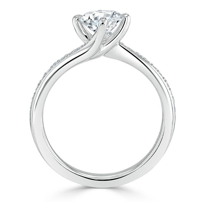 Round Cut Moissanite Twist Engagement Ring, Classic Style