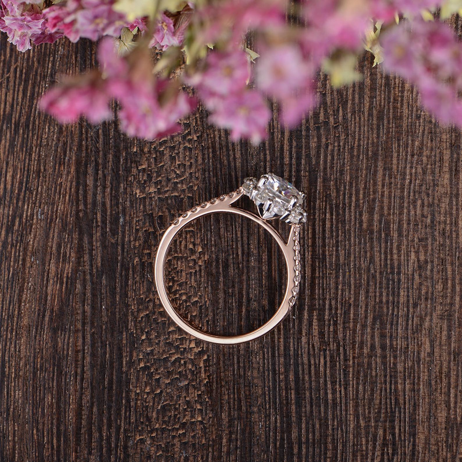 Round Cut Moissanite Engagement Ring, Vintage Halo Design