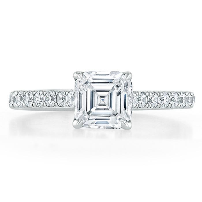 Asscher Cut Moissanite Engagement Ring, Classic Style