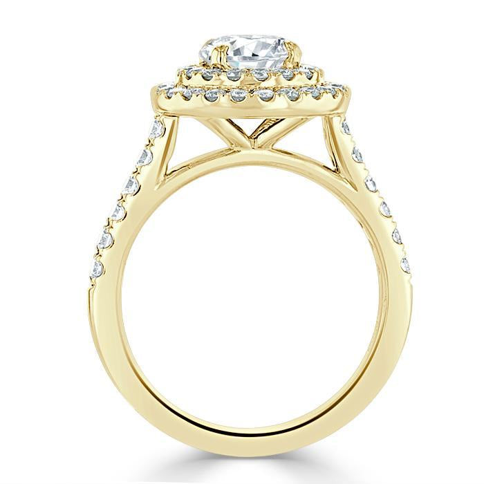 Round Cut Moissanite Double Halo Engagement Ring, Tiffany Style