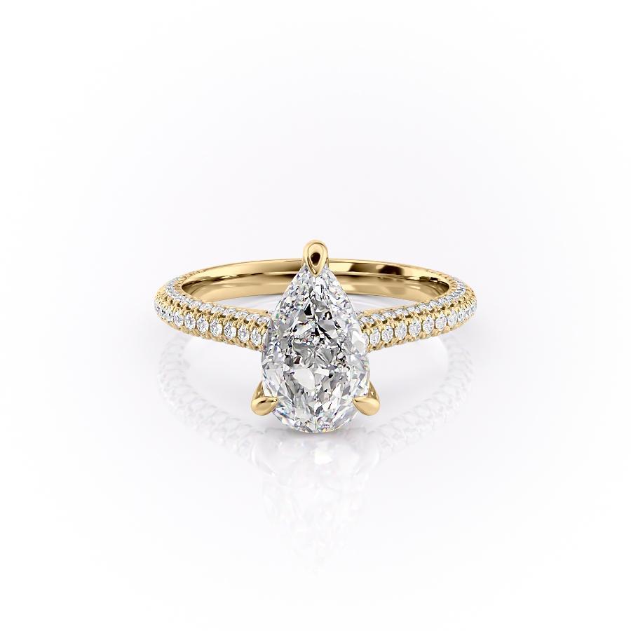 Pear Cut Moissanite Ring With Pave Set Shoulders