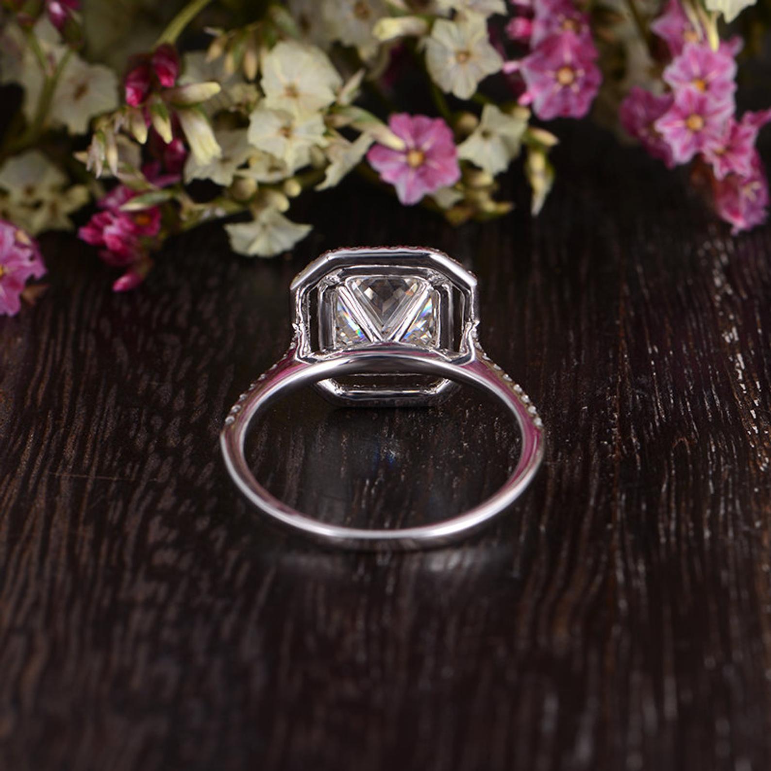 Princess Cut Moissanite Engagement Ring, Vintage Design