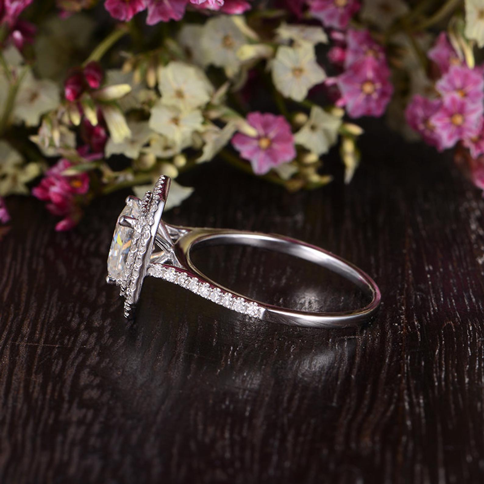 Princess Cut Moissanite Engagement Ring, Vintage Design