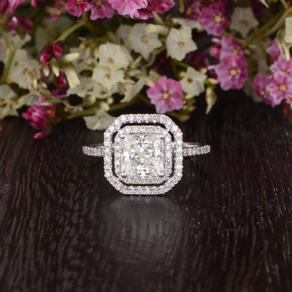 Princess Cut Moissanite Engagement Ring, Vintage Design