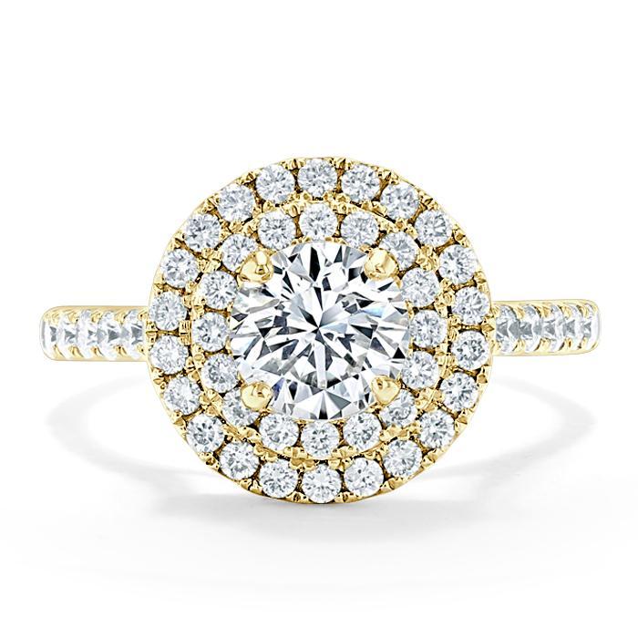 Round Cut Moissanite Double Halo Engagement Ring, Tiffany Style