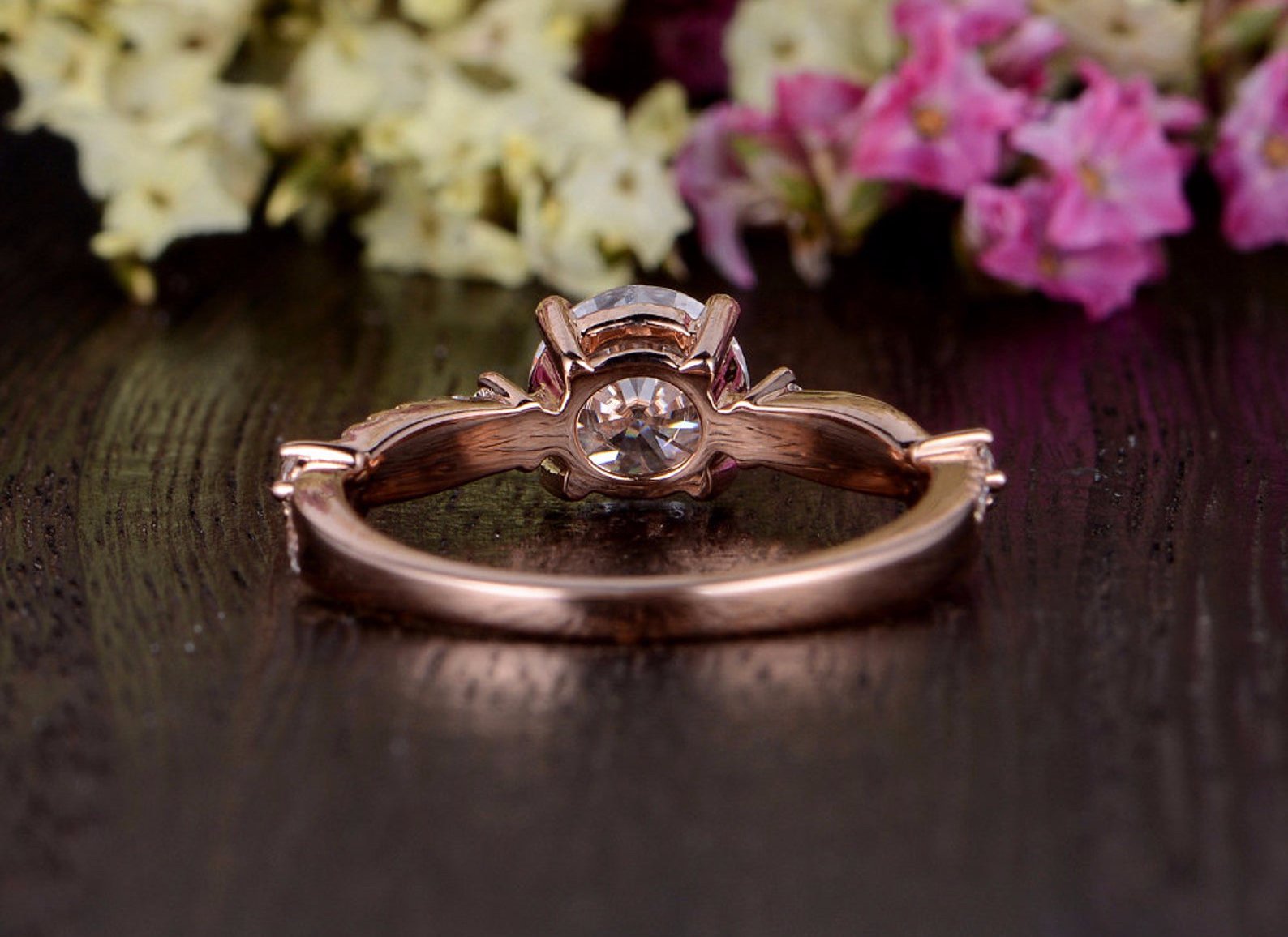 Round Cut Moissanite Engagement Ring, Vintage Design