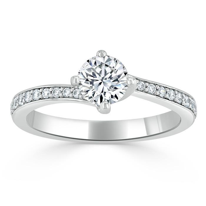 Round Cut Moissanite Twist Engagement Ring, Classic Style
