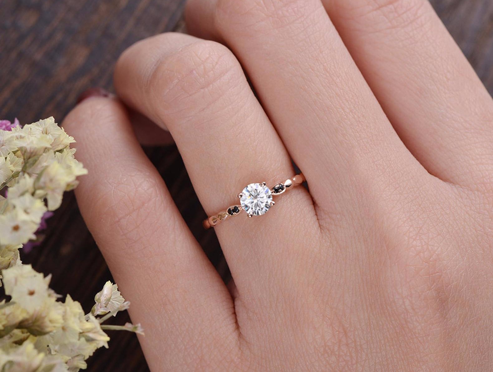 Round Cut Moissanite Engagement Ring, Vintage Design
