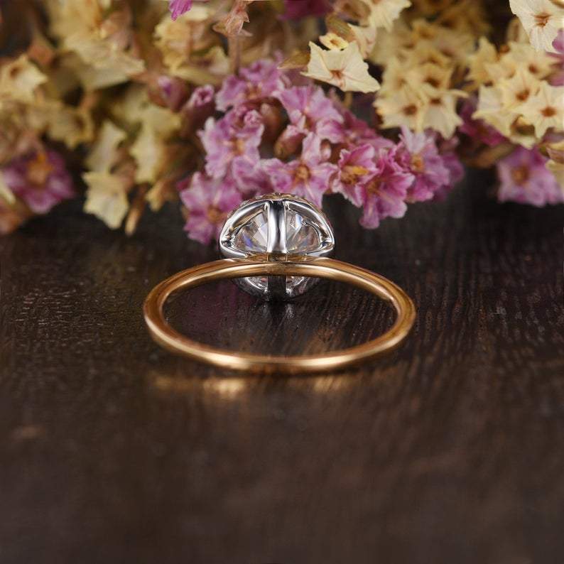 Round Cut Moissanite Engagement Ring, Art Deco Halo Design