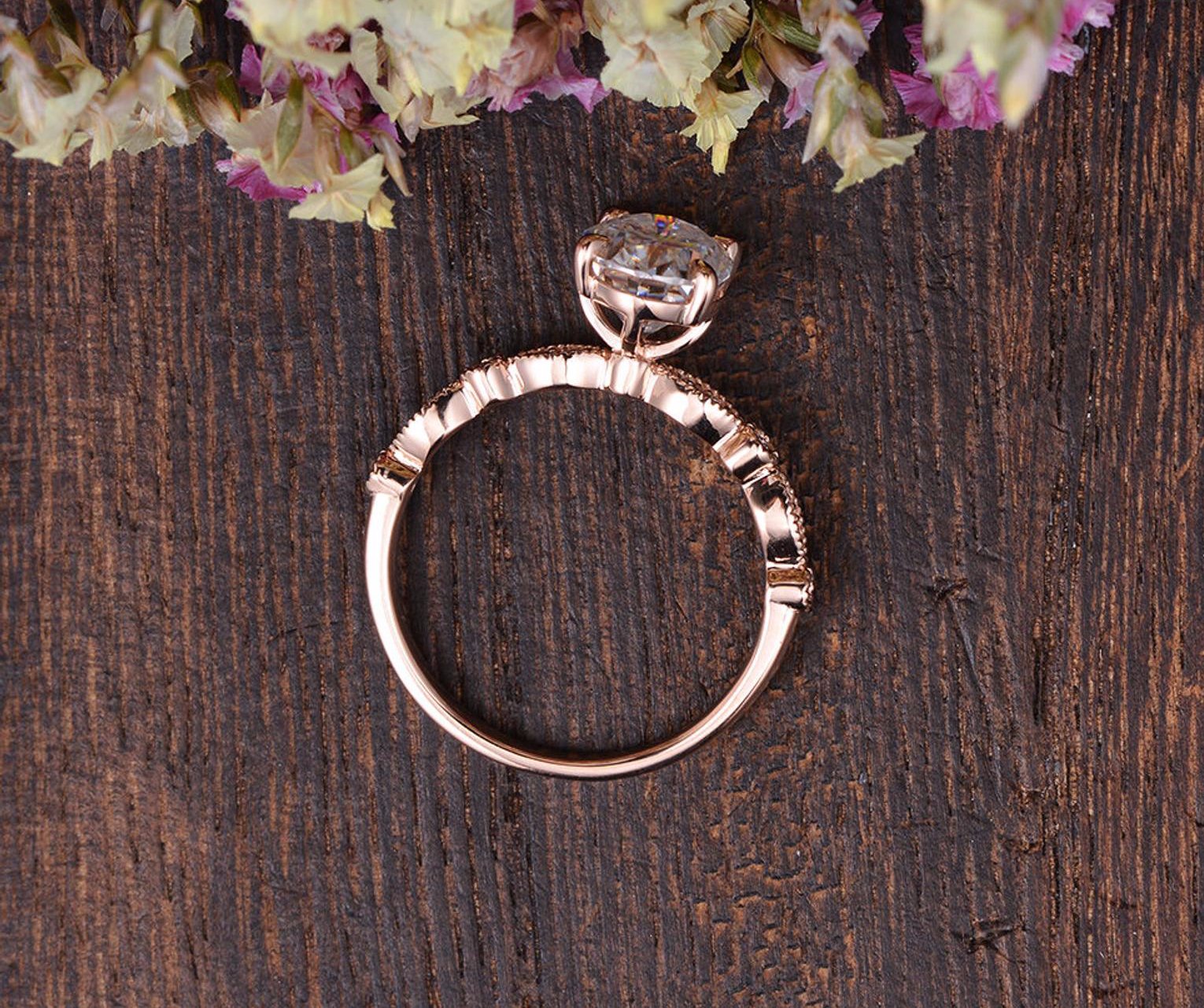 Oval Cut Moissanite Engagement Ring, Vintage Design