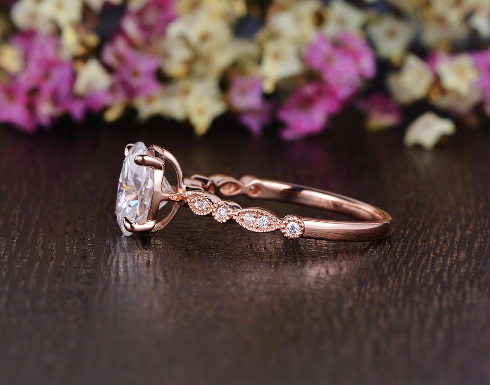 Oval Cut Moissanite Engagement Ring, Vintage Design