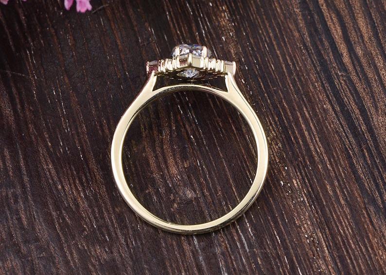 Oval Cut Moissanite Engagement Ring, Unique Vintage Halo Design