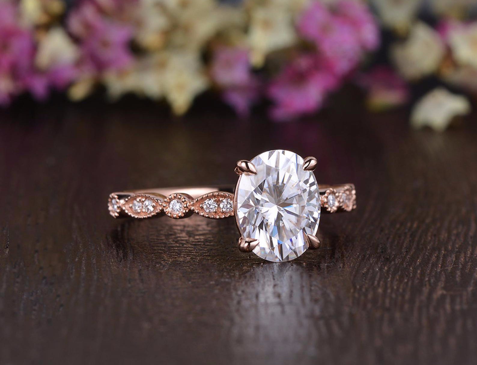 Oval Cut Moissanite Engagement Ring, Vintage Design