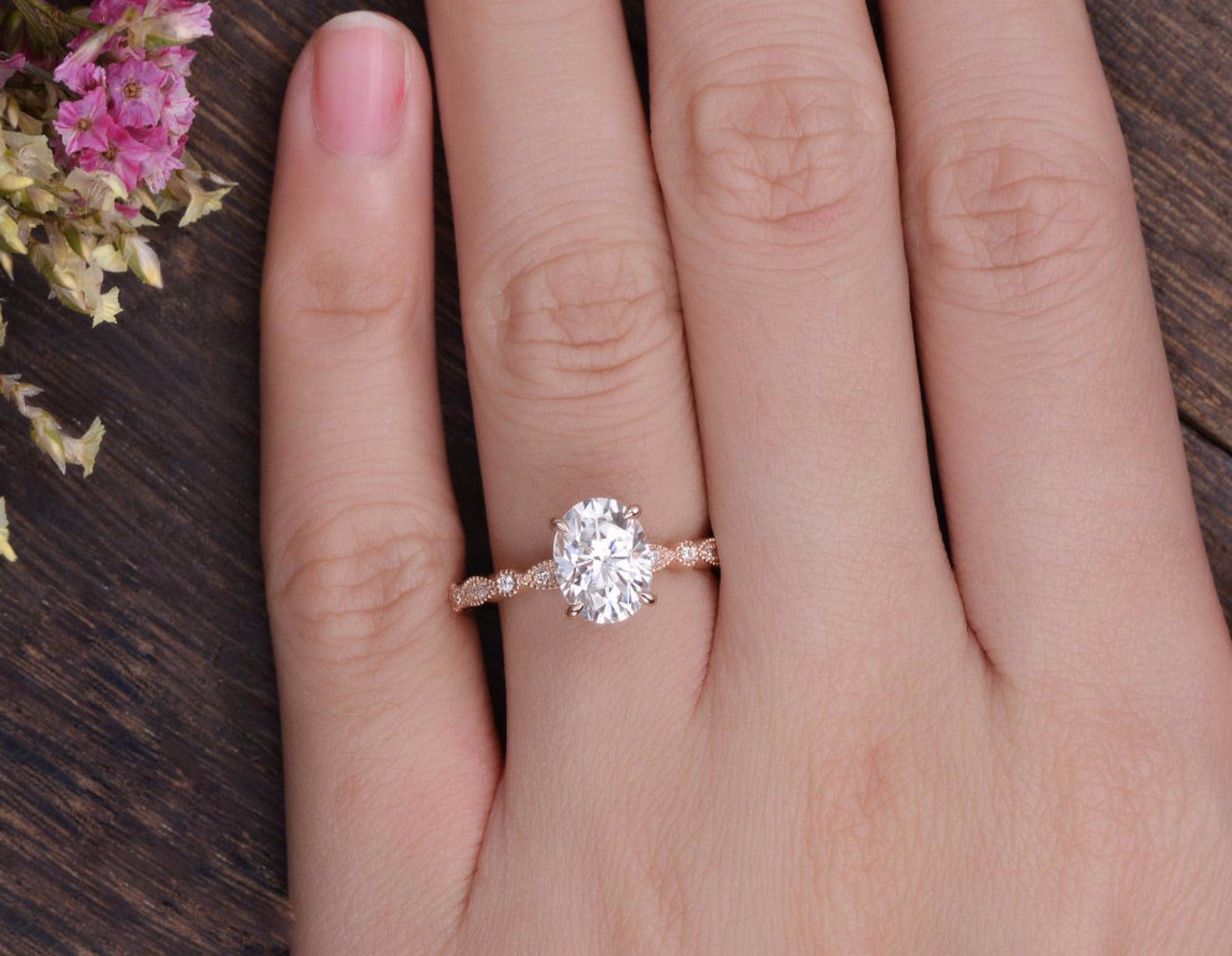 Oval Cut Moissanite Engagement Ring, Vintage Design