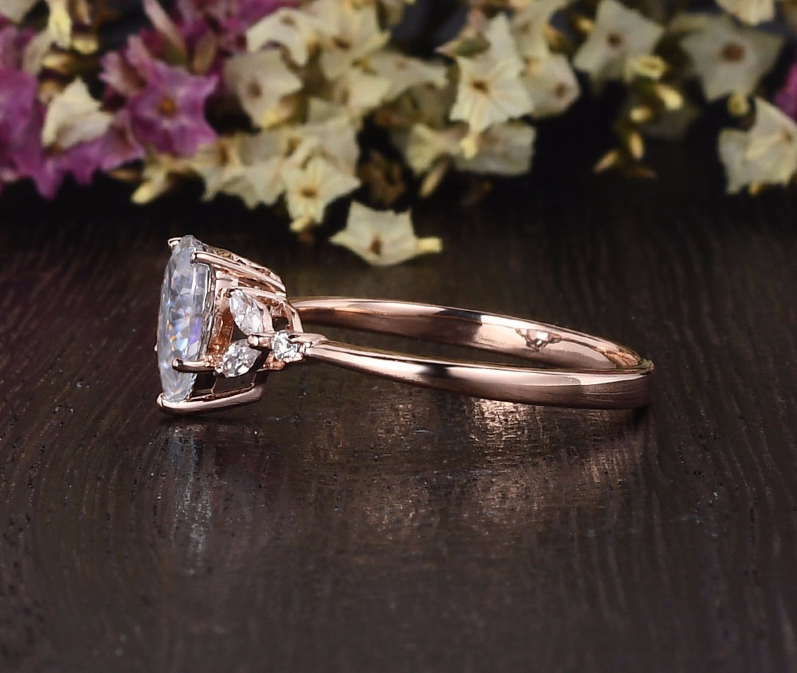 Pear Cut Moissanite Engagement Ring, Vintage Design