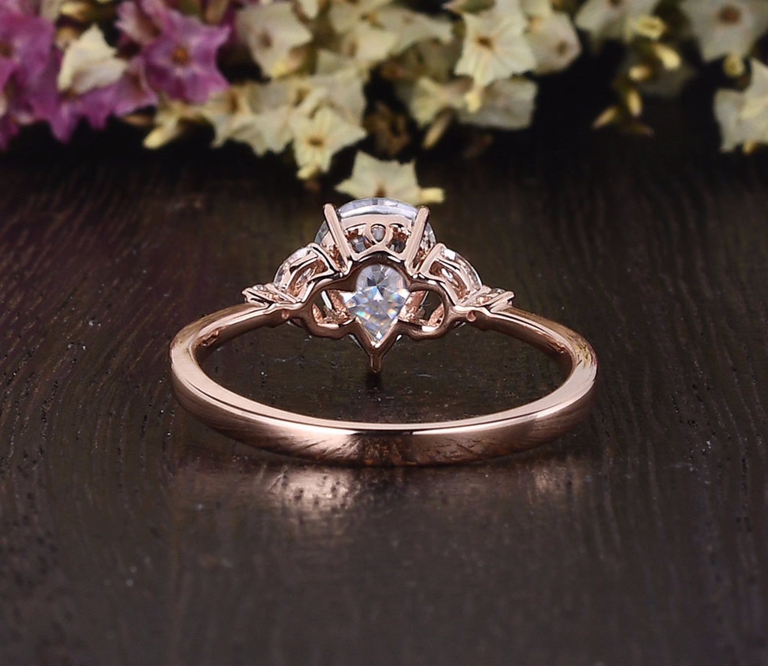 Pear Cut Moissanite Engagement Ring, Vintage Design