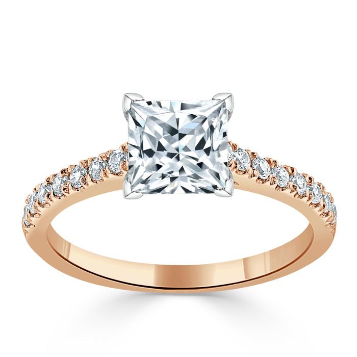 1.00ct Princess Cut Moissanite Engagement Ring, Classic Style, Available in White Gold, Platinum, Rose Gold or Yellow Gold