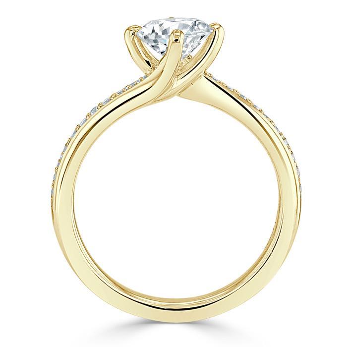 Round Cut Moissanite Twist Engagement Ring, Classic Style