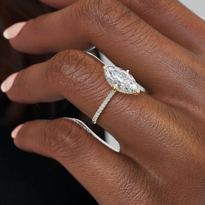 Maquise Cut Moissanite Engagement Ring, Hidden Halo
