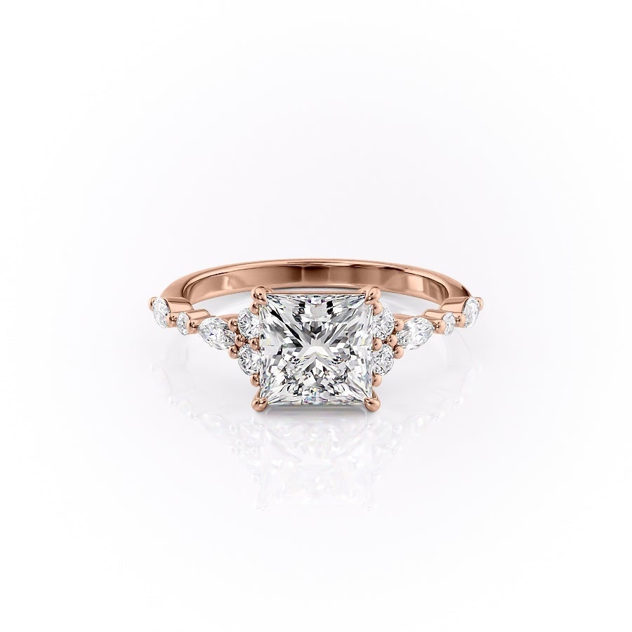 Princess Cut Moissanite Shoulder Set Ring Vintage Design