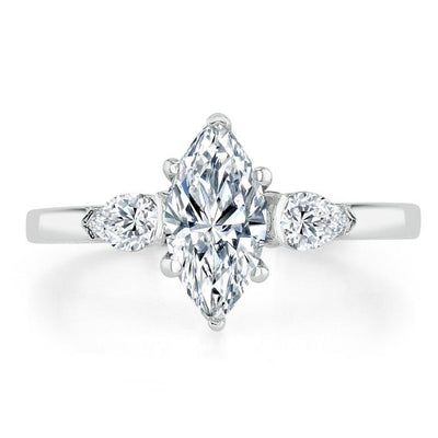 Marquise Cut Moissanite 3 Stone Engagement Ring