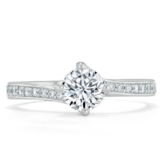 Round Cut Moissanite Twist Engagement Ring, Classic Style