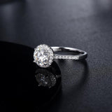 1.00ct Moissanite Engagement Ring, Classic Halo Setting with Stone Set Shoulders , Sterling Silver & Platinum