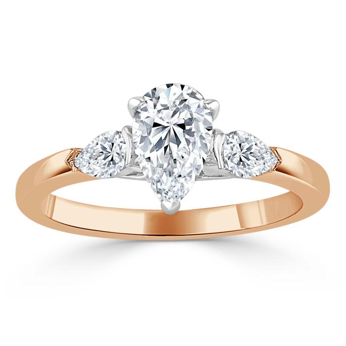 Pear Cut Moissanite Engagement Ring, Classic 3 Stone