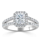 Radiant Cut Moissanite Halo Engagement Ring, Classic Style