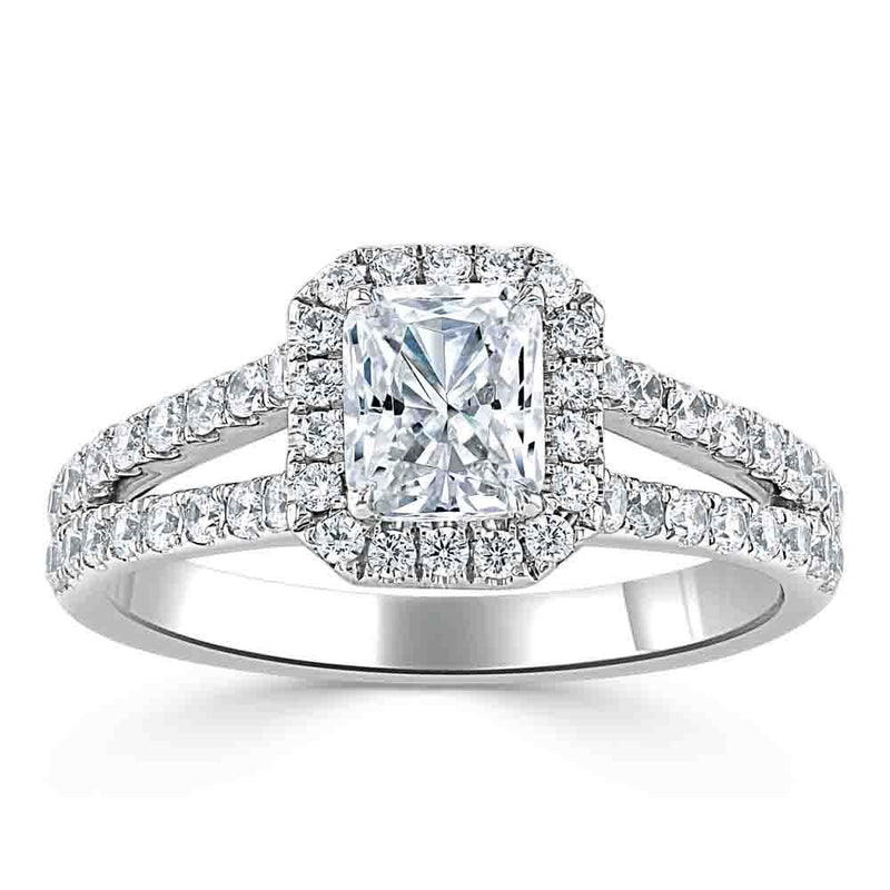 Radiant Cut Moissanite Halo Engagement Ring, Classic Style