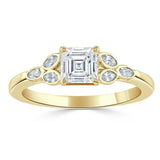 Asscher Cut Moissanite Engagement Ring, Vintage Style
