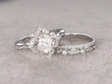 Vintage Style Bridal Ring Set, Cushion Cut