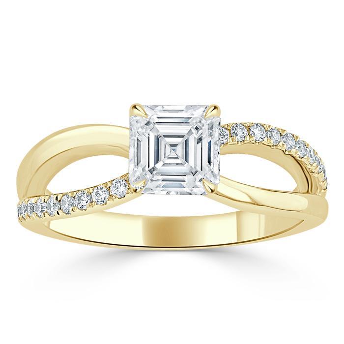 Asscher Cut Moissanite Engagement Ring, Classic Style