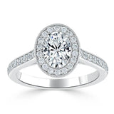 Oval Cut Moissanite Halo Engagement Ring, Tiffany Style